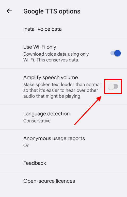 Tap Amplify speech volume to boost the sound level of Text to speech